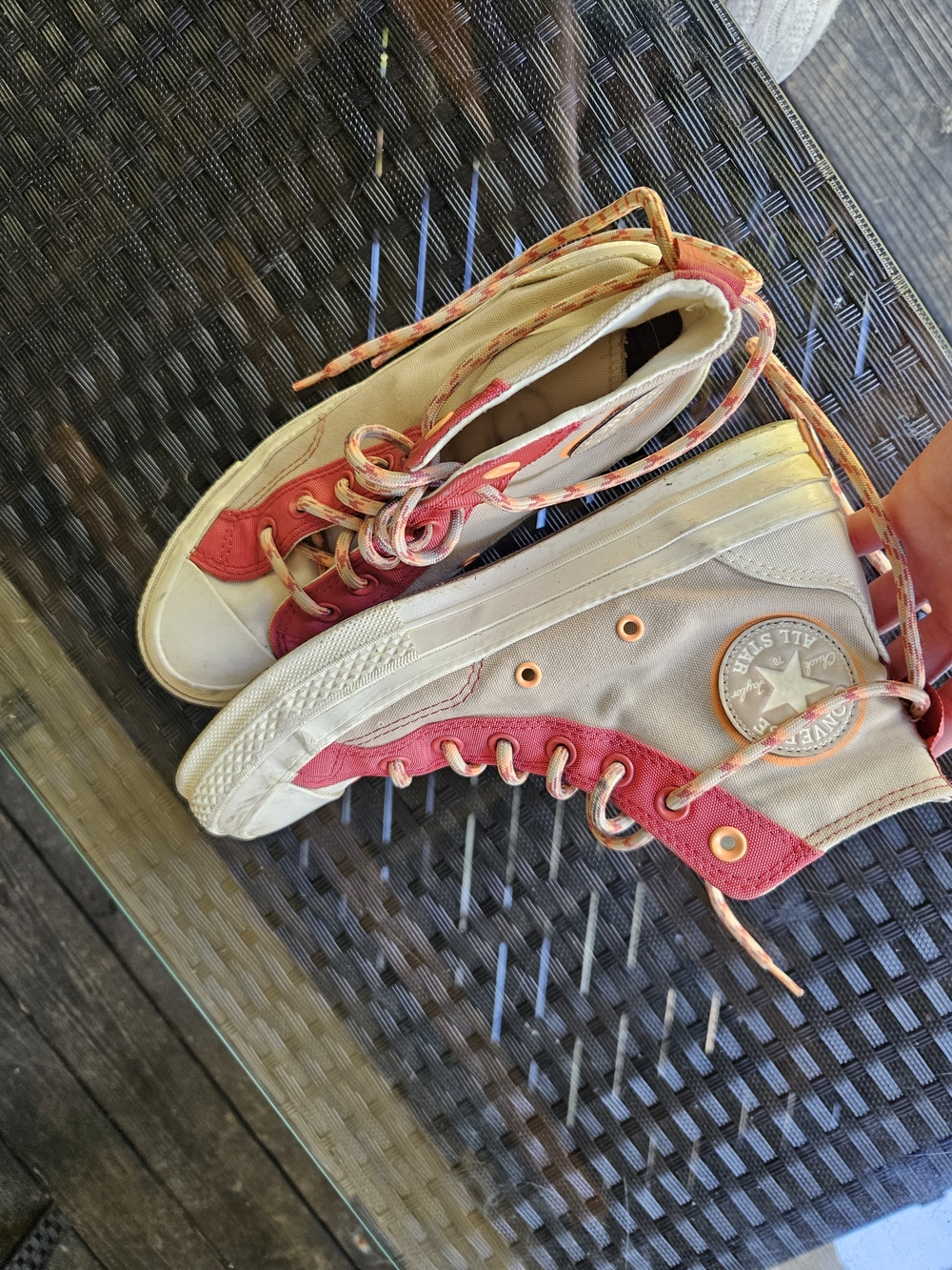 Converse High-Top Sneakers in Cream and Coral